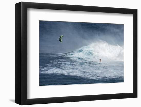 Hawaii, Maui. Niccolo Porcella Windsurfing Monster Waves at Pe'Ahi Jaws, North Shore Maui, Hawaii-Janis Miglavs-Framed Photographic Print