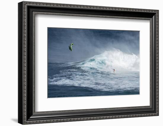 Hawaii, Maui. Niccolo Porcella Windsurfing Monster Waves at Pe'Ahi Jaws, North Shore Maui, Hawaii-Janis Miglavs-Framed Photographic Print