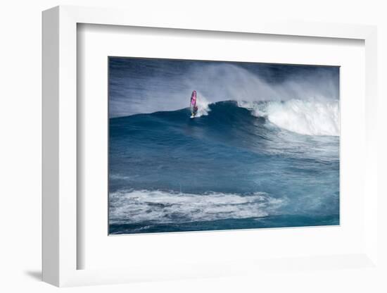 Hawaii, Maui. Robby Naish Windsurfing Monster Waves at Pe'Ahi Jaws, North Shore Maui-Janis Miglavs-Framed Photographic Print