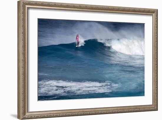 Hawaii, Maui. Robby Naish Windsurfing Monster Waves at Pe'Ahi Jaws, North Shore Maui-Janis Miglavs-Framed Photographic Print