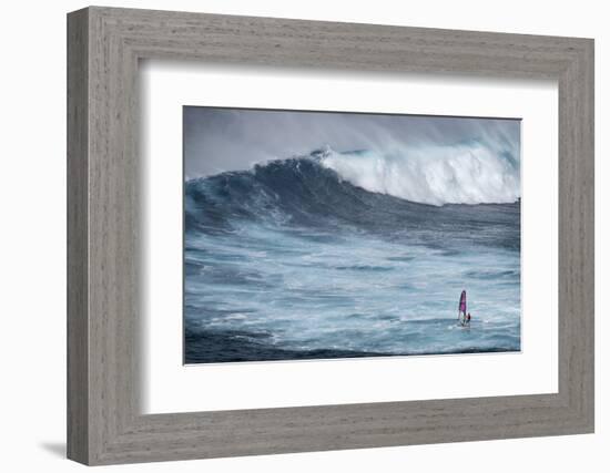 Hawaii, Maui. Robby Naish Windsurfing Monster Waves at Pe'Ahi Jaws, North Shore Maui-Janis Miglavs-Framed Photographic Print