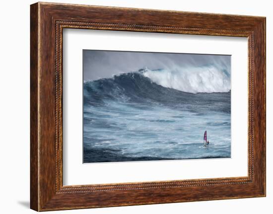 Hawaii, Maui. Robby Naish Windsurfing Monster Waves at Pe'Ahi Jaws, North Shore Maui-Janis Miglavs-Framed Photographic Print