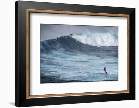 Hawaii, Maui. Robby Naish Windsurfing Monster Waves at Pe'Ahi Jaws, North Shore Maui-Janis Miglavs-Framed Photographic Print