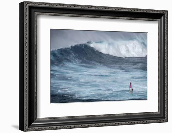 Hawaii, Maui. Robby Naish Windsurfing Monster Waves at Pe'Ahi Jaws, North Shore Maui-Janis Miglavs-Framed Photographic Print