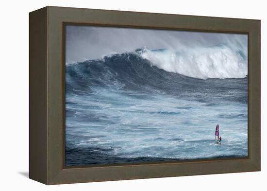 Hawaii, Maui. Robby Naish Windsurfing Monster Waves at Pe'Ahi Jaws, North Shore Maui-Janis Miglavs-Framed Premier Image Canvas