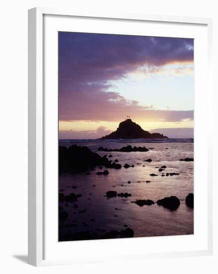 Hawaii, Maui, Three Palm Tree Island at Sunrise in Hana-Christopher Talbot Frank-Framed Photographic Print