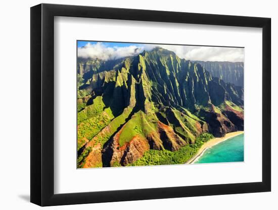 Hawaii Nature Travel Destination. Na Pali Coast on Kauai Island. Helicopter Aerial View of Na Pali-Maridav-Framed Photographic Print