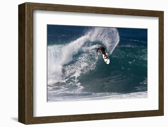 Hawaii, Oahu, Surfers in Action at the Pipeline on the Coast-Terry Eggers-Framed Photographic Print