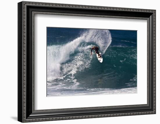 Hawaii, Oahu, Surfers in Action at the Pipeline on the Coast-Terry Eggers-Framed Photographic Print