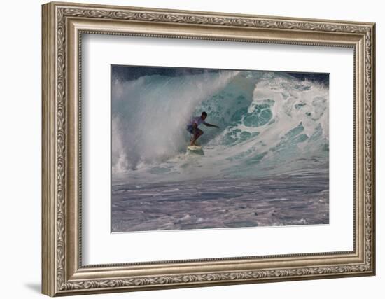 Hawaii, Oahu, Surfers in Action at the Pipeline on the Coast-Terry Eggers-Framed Photographic Print