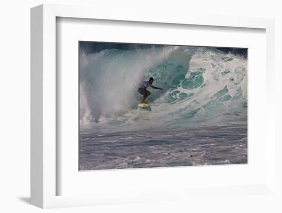 Hawaii, Oahu, Surfers in Action at the Pipeline on the Coast-Terry Eggers-Framed Photographic Print