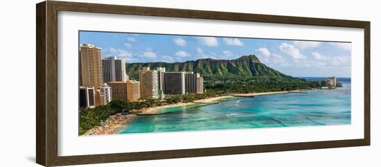 Hawaii Panoramic Honolulu City Travel Landscape Banner Background of Waikiki Beach and Diamond Head-Maridav-Framed Photographic Print