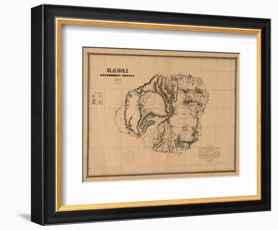 Hawaii - Panoramic Kauai Island Map-Lantern Press-Framed Art Print