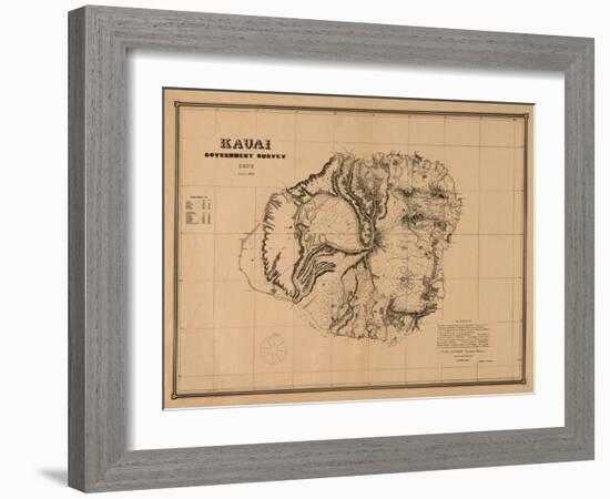 Hawaii - Panoramic Kauai Island Map-Lantern Press-Framed Art Print