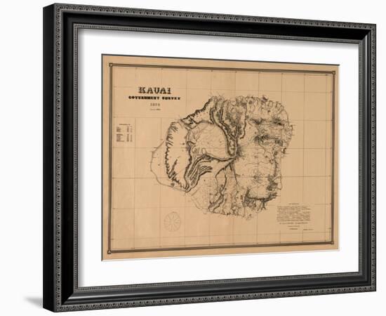 Hawaii - Panoramic Kauai Island Map-Lantern Press-Framed Art Print