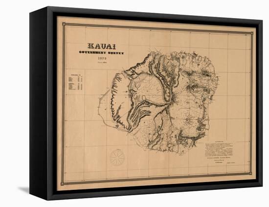 Hawaii - Panoramic Kauai Island Map-Lantern Press-Framed Stretched Canvas