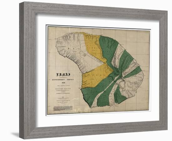 Hawaii - Panoramic Lanai Island Map-Lantern Press-Framed Art Print