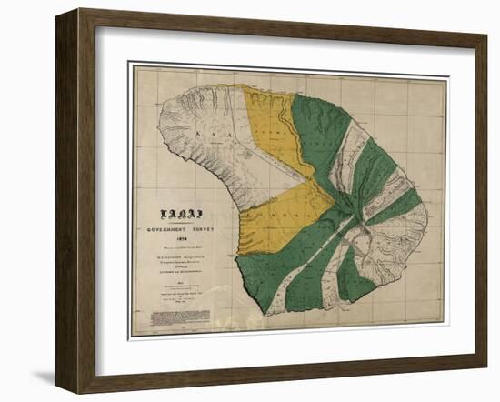 Hawaii - Panoramic Lanai Island Map-Lantern Press-Framed Art Print