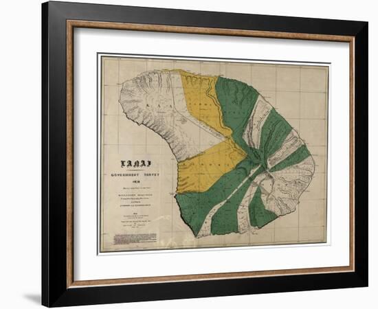 Hawaii - Panoramic Lanai Island Map-Lantern Press-Framed Art Print