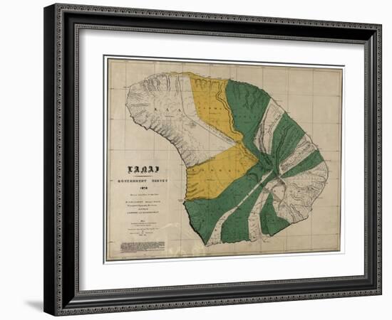 Hawaii - Panoramic Lanai Island Map-Lantern Press-Framed Art Print