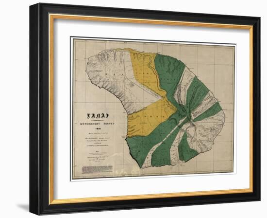 Hawaii - Panoramic Lanai Island Map-Lantern Press-Framed Art Print