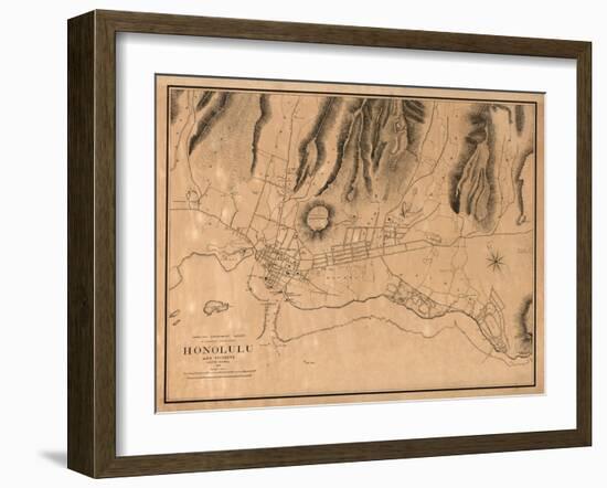 Hawaii - Panoramic Map of Honolulu-Lantern Press-Framed Art Print