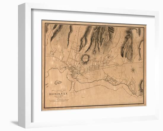 Hawaii - Panoramic Map of Honolulu-Lantern Press-Framed Art Print