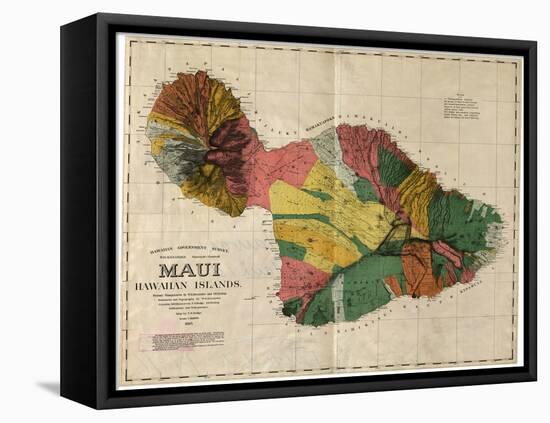 Hawaii - Panoramic Maui Island Map-Lantern Press-Framed Stretched Canvas