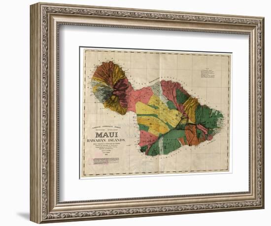 Hawaii - Panoramic Maui Island Map-Lantern Press-Framed Art Print