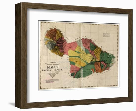 Hawaii - Panoramic Maui Island Map-Lantern Press-Framed Art Print