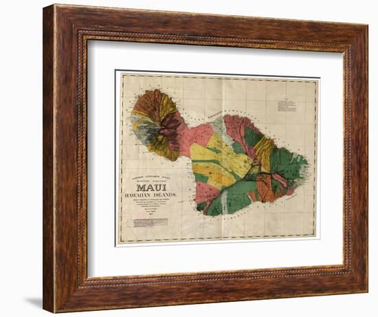 Hawaii - Panoramic Maui Island Map-Lantern Press-Framed Art Print