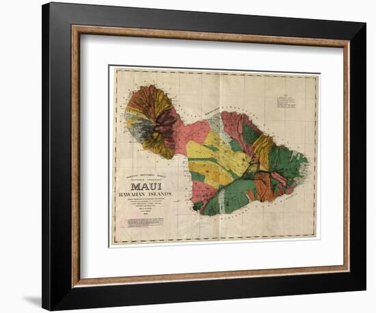 Hawaii - Panoramic Maui Island Map-Lantern Press-Framed Art Print