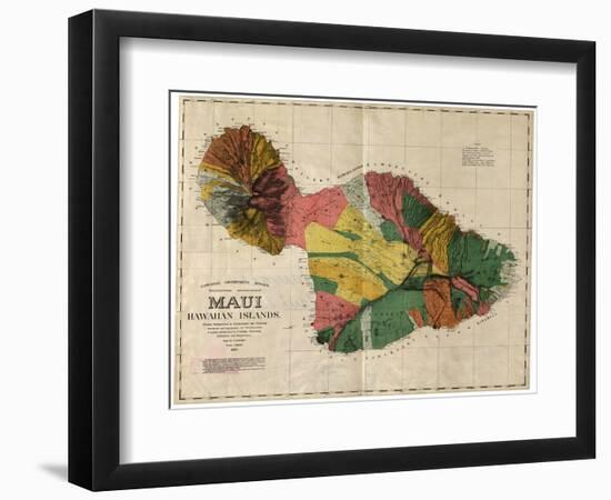 Hawaii - Panoramic Maui Island Map-Lantern Press-Framed Art Print