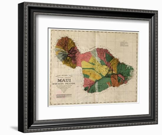 Hawaii - Panoramic Maui Island Map-Lantern Press-Framed Art Print