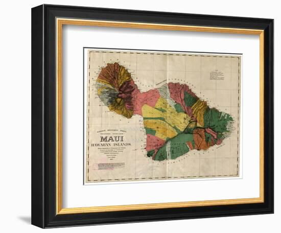 Hawaii - Panoramic Maui Island Map-Lantern Press-Framed Art Print