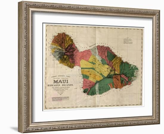 Hawaii - Panoramic Maui Island Map-Lantern Press-Framed Art Print