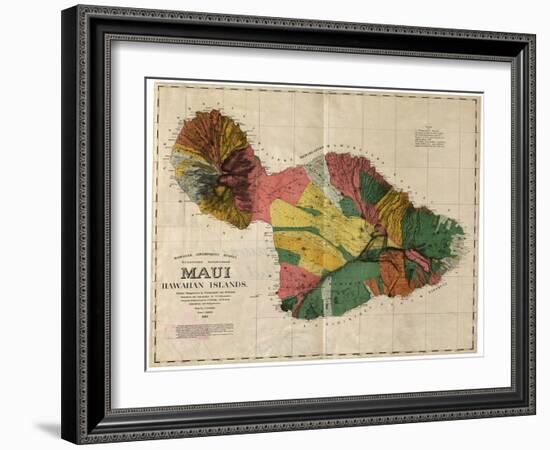 Hawaii - Panoramic Maui Island Map-Lantern Press-Framed Art Print