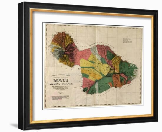 Hawaii - Panoramic Maui Island Map-Lantern Press-Framed Art Print