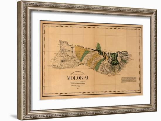 Hawaii - Panoramic Molokai Island Map-Lantern Press-Framed Art Print