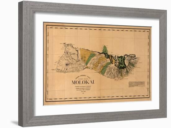 Hawaii - Panoramic Molokai Island Map-Lantern Press-Framed Art Print