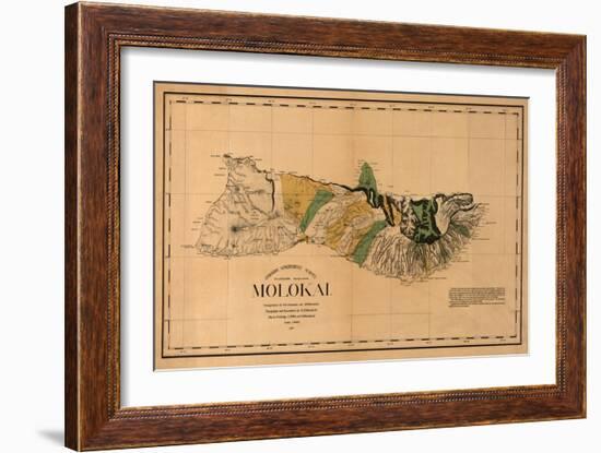 Hawaii - Panoramic Molokai Island Map-Lantern Press-Framed Art Print