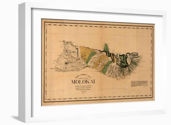 Hawaii - Panoramic Molokai Island Map-Lantern Press-Framed Art Print