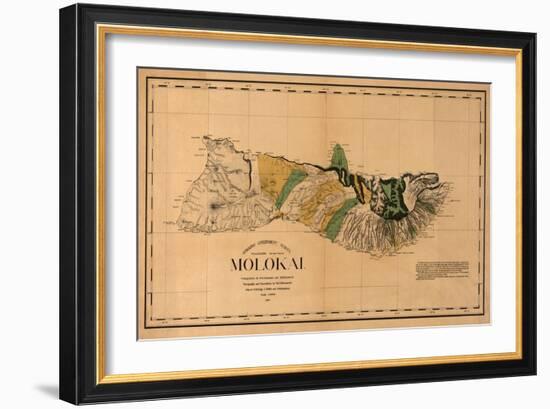 Hawaii - Panoramic Molokai Island Map-Lantern Press-Framed Art Print