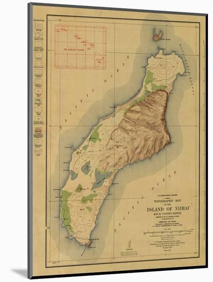 Hawaii - Panoramic Niihau Island Map-Lantern Press-Mounted Art Print