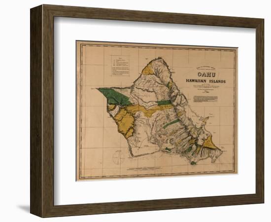 Hawaii - Panoramic Oahu Island Map-Lantern Press-Framed Art Print