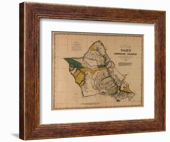 Hawaii - Panoramic Oahu Island Map-Lantern Press-Framed Art Print