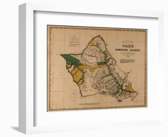 Hawaii - Panoramic Oahu Island Map-Lantern Press-Framed Art Print