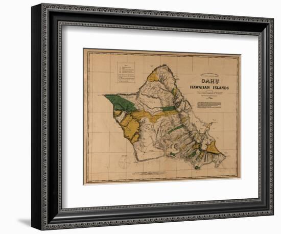 Hawaii - Panoramic Oahu Island Map-Lantern Press-Framed Art Print