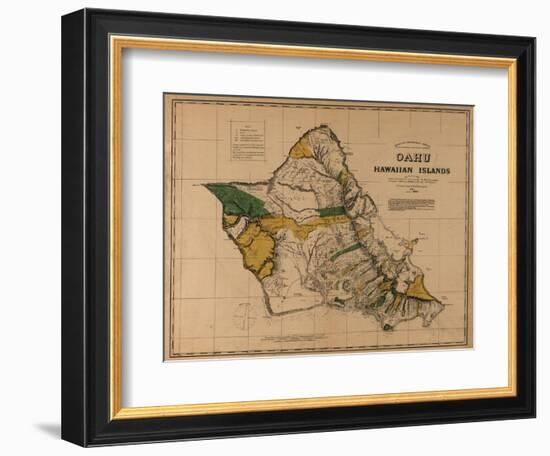 Hawaii - Panoramic Oahu Island Map-Lantern Press-Framed Art Print