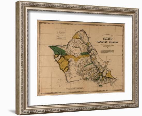 Hawaii - Panoramic Oahu Island Map-Lantern Press-Framed Art Print